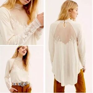 Free People Lace Mock Neck Embroidered Blouse​